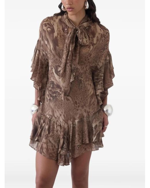 De La Vali Natural Sol Ruffled Mini Dress