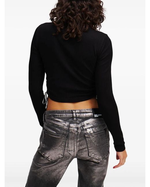 Karl Lagerfeld Black Long-Sleeved Ribbed T-Shirt