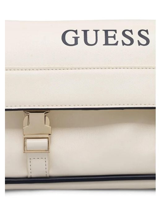 Guess White Logo-Print Buckle-Fastening Shoulder Bag