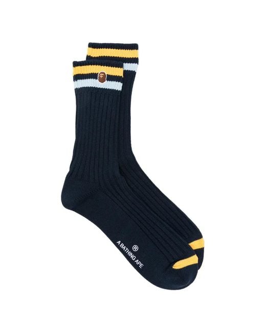 A Bathing Ape Blue Ape Head Striped Socks for men