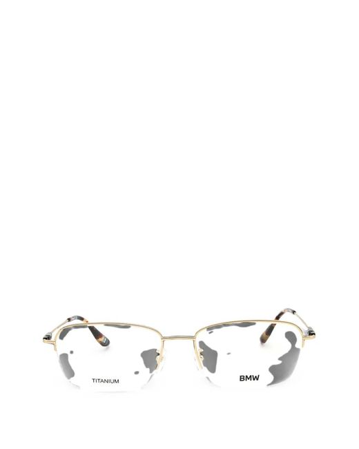 BMW White Rectangle-Frame Titanium Glasses for men