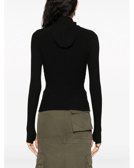 ANDREADAMO Black High-Neck Ribbed-Knit Hooded Jumper