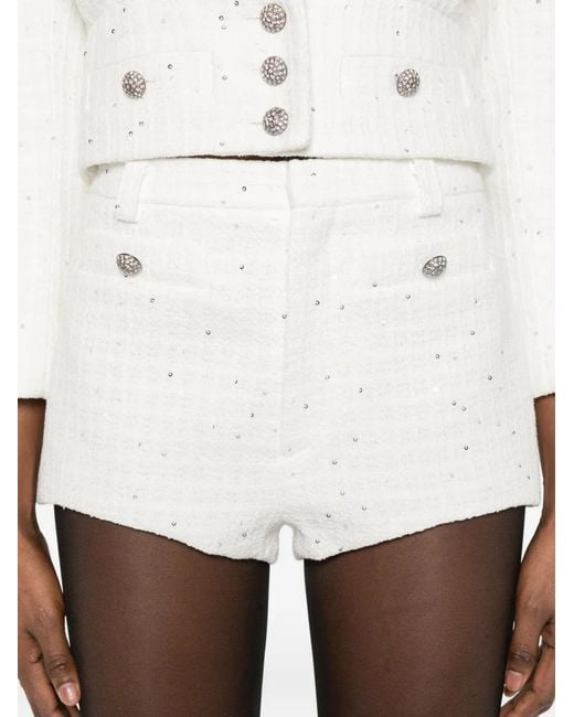 Alessandra Rich White Short Court À Boutons À Ornements