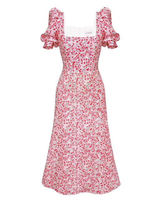 POST MERIDIEM Pink Midikleid Mit Godet-Silhouette Und Eckigem Ausschnitt