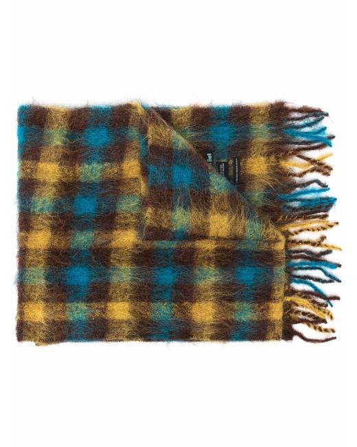 ANDERSSON BELL Brown Gingham-check Fringed Scarf for men