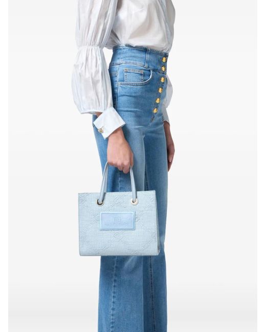 トートバッグ ELISABETTA FRANCHI SMALL LOGO TOTE Elisabetta Franchi Logo-Jacquard Mini Tote Bag in Blue | Lyst
