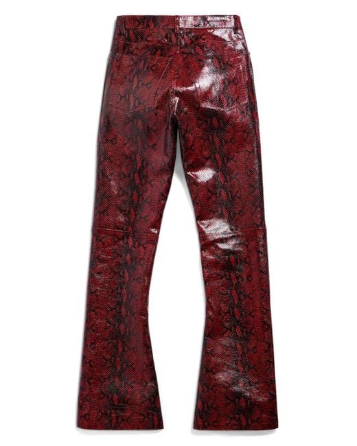 Balenciaga Red Snakeskin-print Leather Trousers