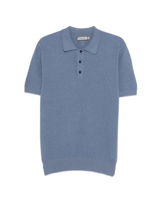 Canali Blue Button-Down Textured Polo Shirt for men