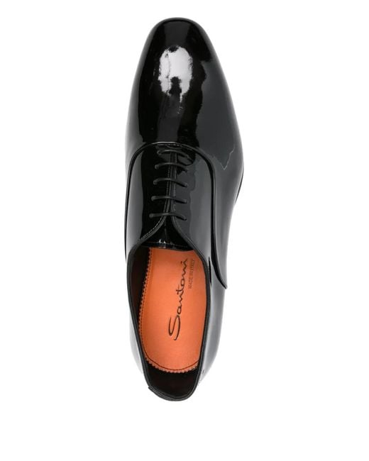 Santoni Black Lace-Up Patent-Leather Oxford Shoes for men