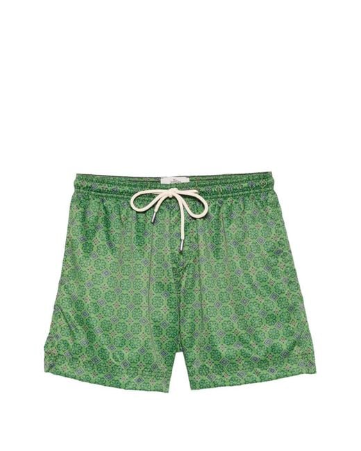 Peninsula Green Caprera Geometric-Print Drawstring Swim Shorts for men