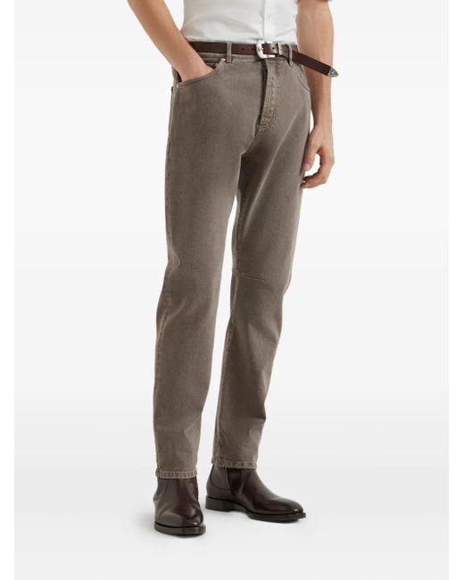 Brunello Cucinelli Gray Leisure Five-Pocket Cotton Jeans for men