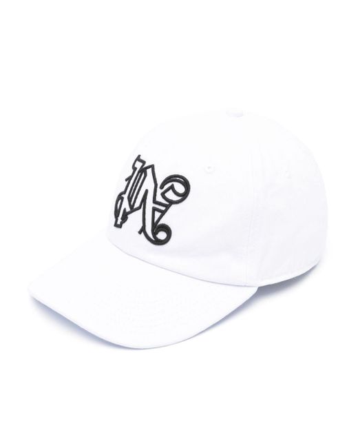 Palm Angels White Monogram-embroidered Cotton Cap