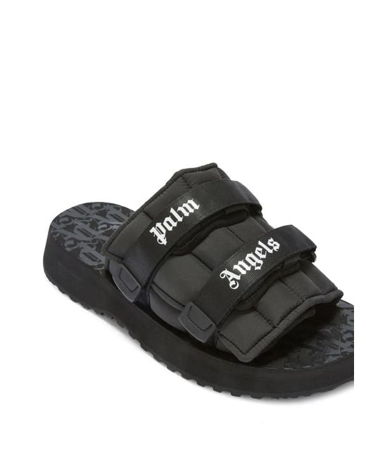 Palm Angels Black Moto P Slide Sandals With Hook And Loop Closure For Suicoke for men