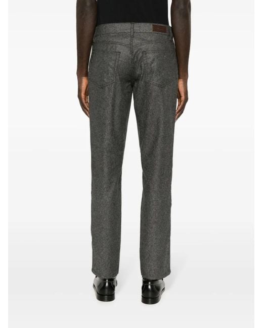 Hackett Gray Flannel Logo-Patch Straight-Leg Trousers for men