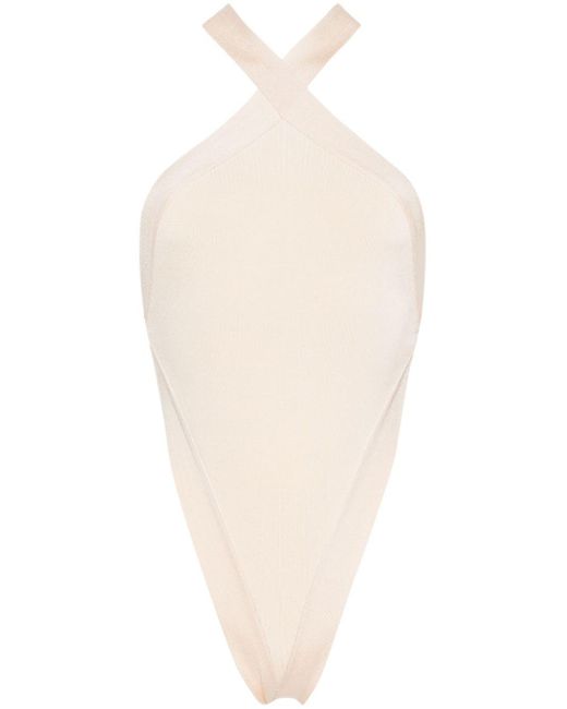 Saint Laurent White Viscose Halter Neck Bodysuit