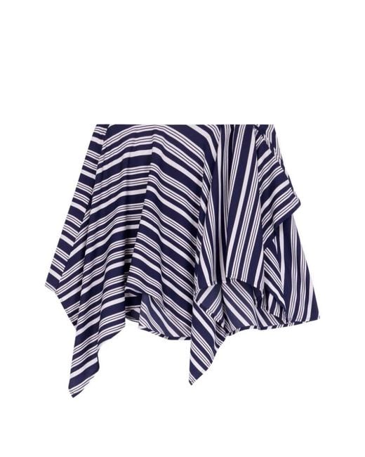 IRO Blue Asymmetric Striped Short Skirt