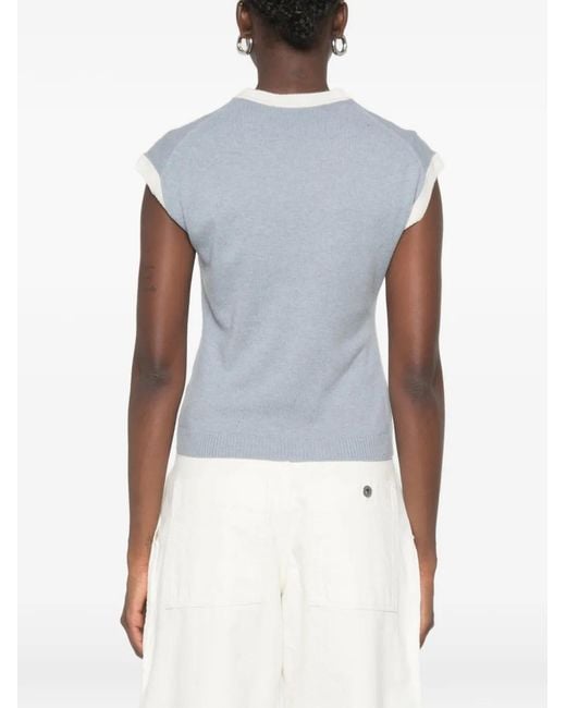 Bompard Blue Contrast-Trim Cashmere Vest