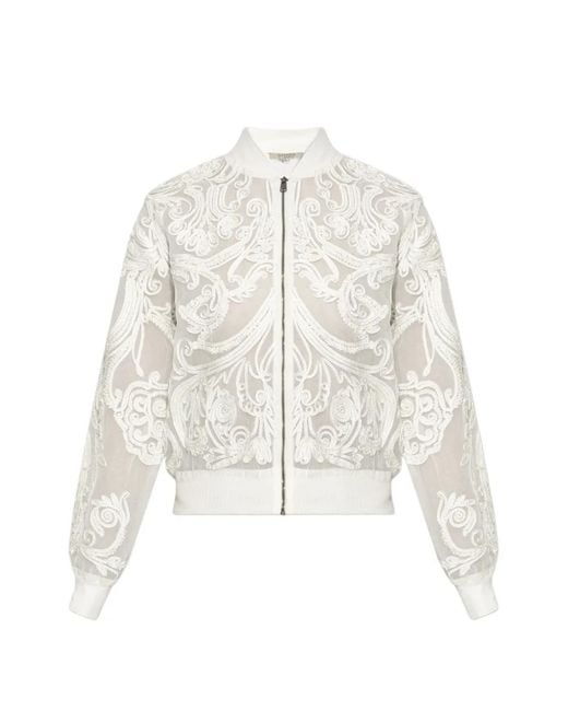 AllSaints White Jade Embroidered Sheer Bomber Jacket