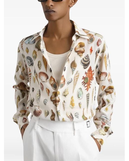 Dolce & Gabbana Martini Hemd Mit Muschel-Print in White für Herren