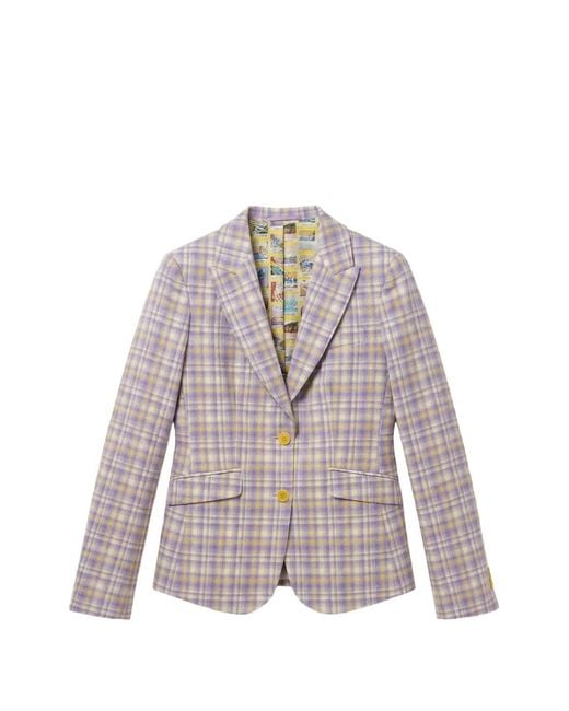 ABSEITS Purple Check-Pattern Notched-Lapels Blazer