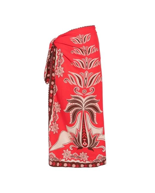 Farm Rio Red Ainika Floral-Print Maxi Skirt