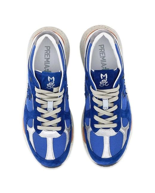 Premiata Blue Suede Panelled Sneakers for men