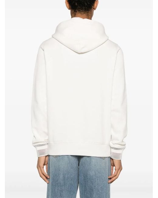 Tommy Hilfiger White Embroidered-Logo Cotton Hoodie for men