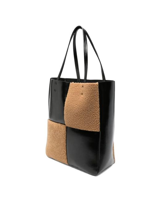 Khaite Black Patchwork Shearling-Panel Tote Bag
