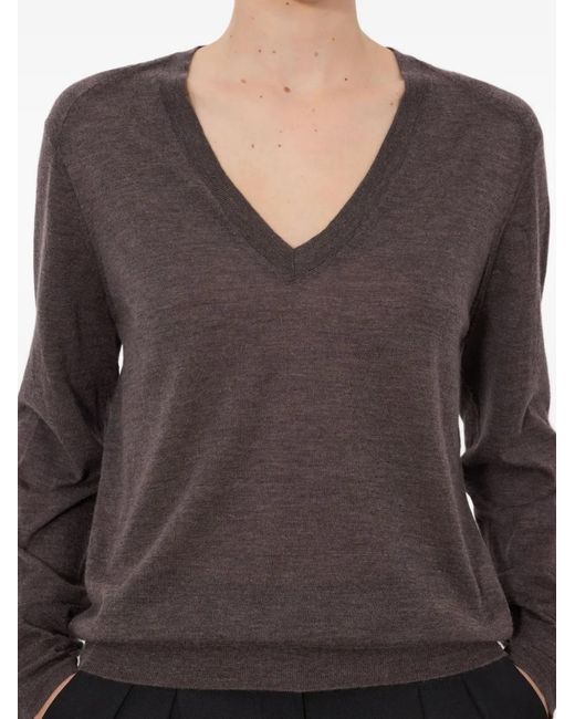 Loulou de Saison Brown Julio V-Neck Ribbed Sweater