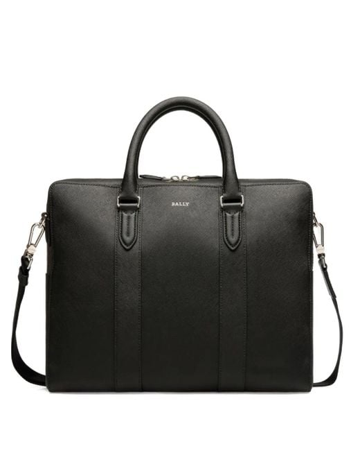 Bally Black Embossed Leather Briefcase for men