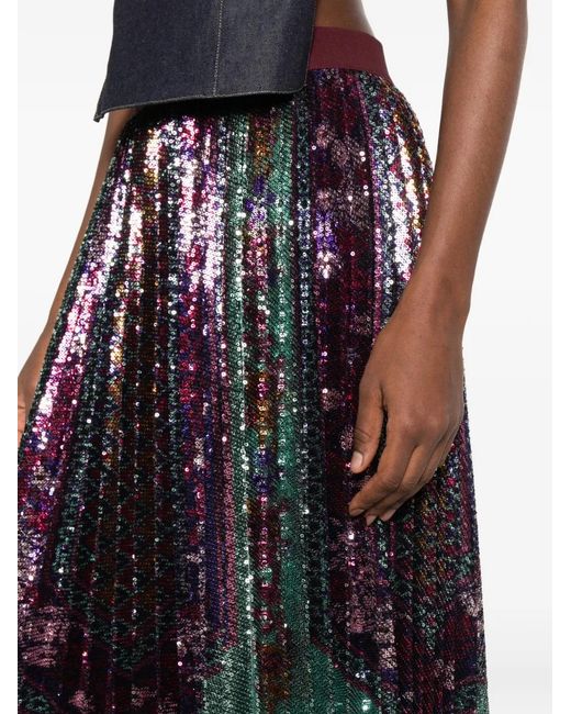 LaDoubleJ Purple Accordion Sequinned Maxi Skirt