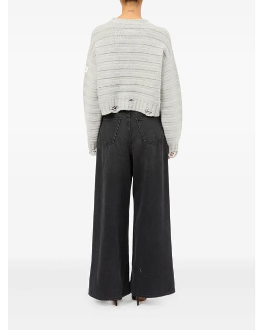 MM6 by Maison Martin Margiela White Cropped Sweater With Ribbed Knit