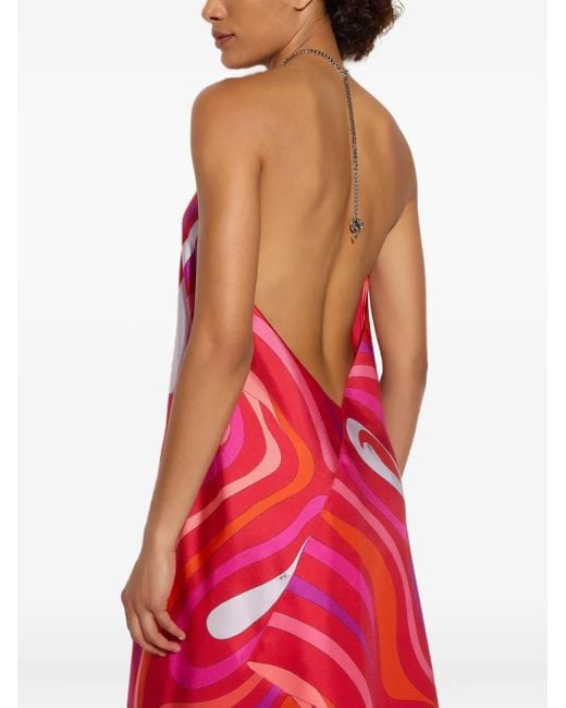 Emilio Pucci Red Marmo-Print Halterneck Dress