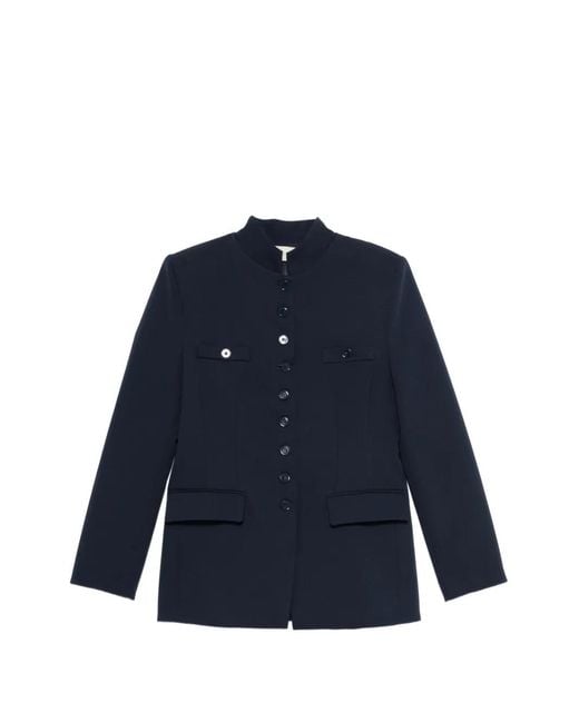 ViCOLO Blue Mandarin-Collar Button-Up Jacket