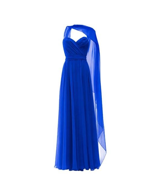 Gemy Maalouf Blue Pleated Draped Dress