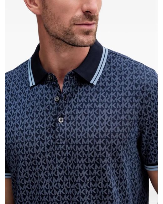 Michael Kors Blue Pattern Trim Polo Shirt for men
