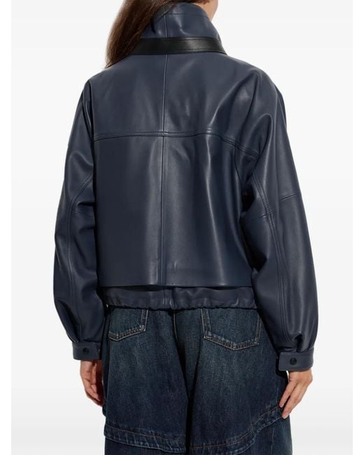 Loewe Blue Stand-Up-Collar Leather Jacket