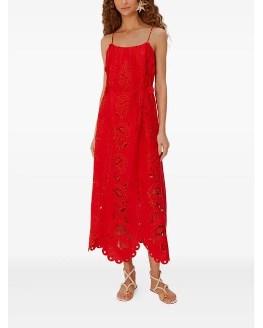 Farm Rio Floral-Embroidered Midi Dress