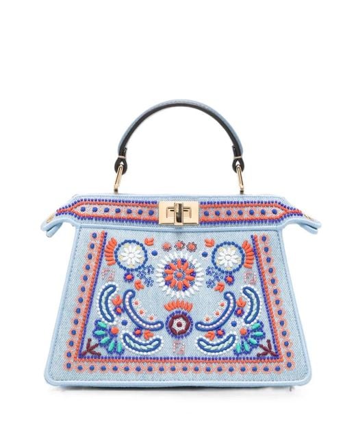 Fendi Blue Peekaboo Iseeu Bead-Embellished Tote Bag