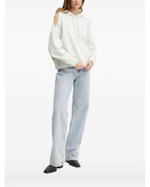 Boss Blue Logo-Embroidered Cut-Out Hoodie