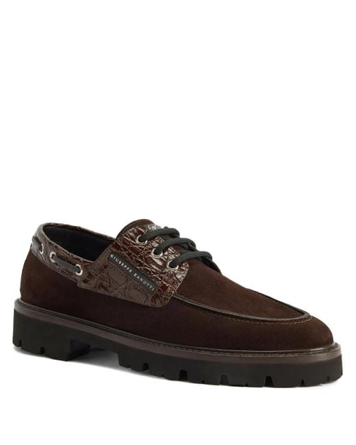 Giuseppe Zanotti Brown Crocodile-Embossed Suede Lace-Up Shoes for men