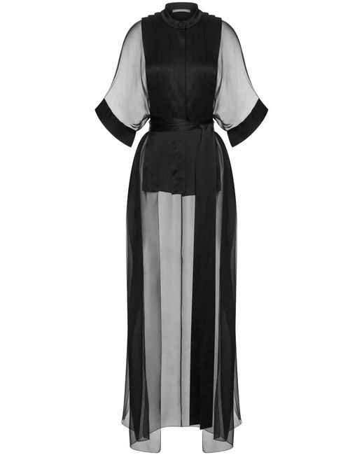 Alberta Ferretti Black Sheer-Panelled Long Blouse