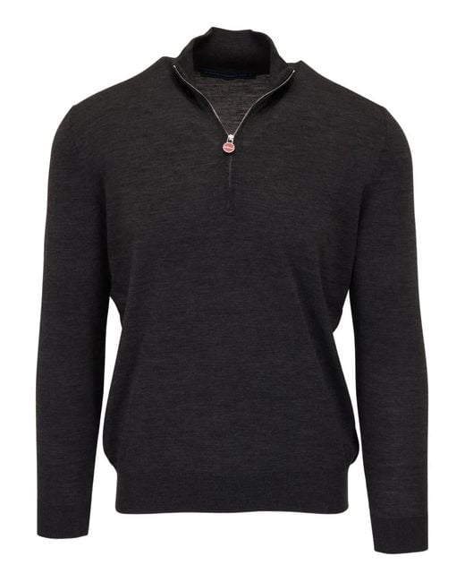 Kiton Black Half-Zip Wool Sweater for men