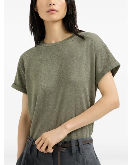 Brunello Cucinelli Green Sparkling Cashmere And Silk Lightweight Knit T-Shirt