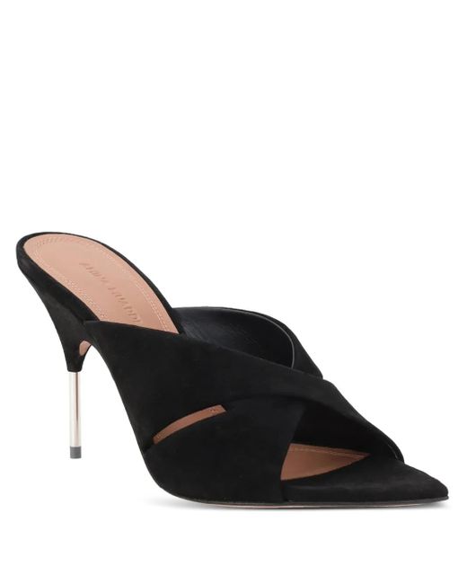 AMINA MUADDI Black Samantha Cross-Strap Heeled Mules
