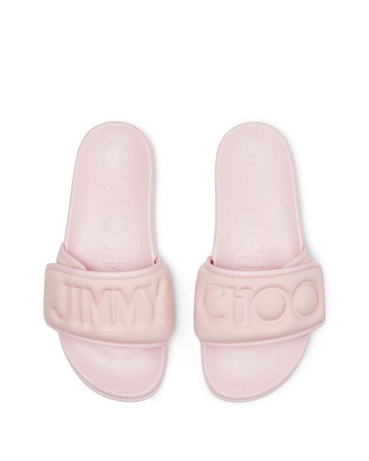 Jimmy Choo Pink Fitz Logo-debossed Slides