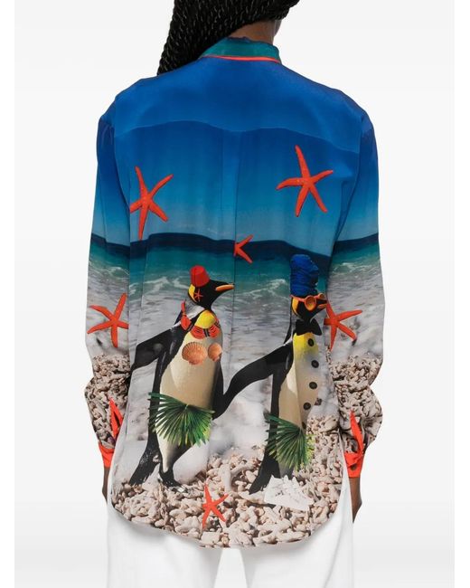 The Artistylist Blue Graphic-Print Silk Shirt