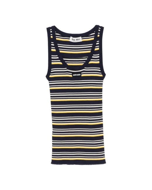 Miu Miu Black Striped Cotton Tank Top