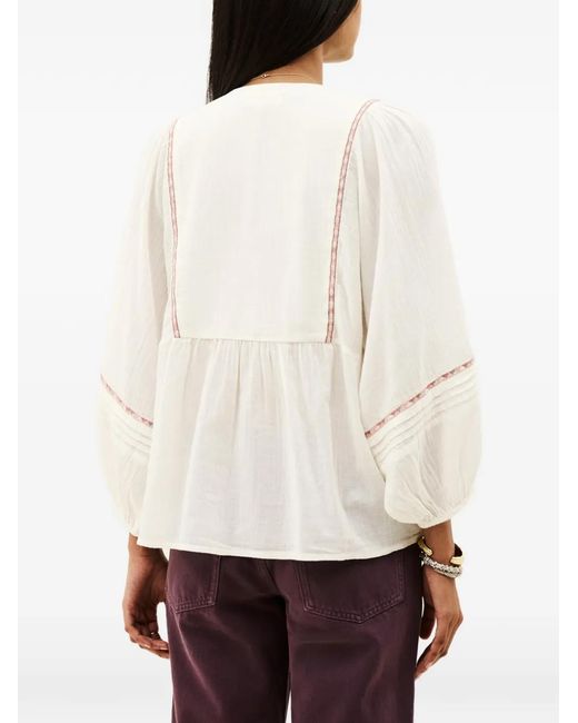 Ba&sh White Poeme Embroidered Tassel-Detail Blouse