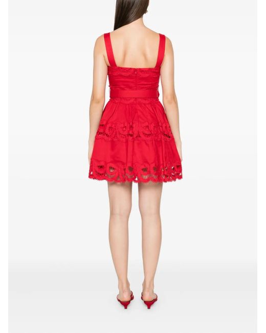 Self-Portrait Mini-Jurk Met Kanten Vlakken En Ceintuur in het Red